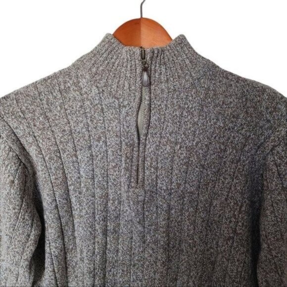 Oscar De La Renta Sweater Quarter Zip Mock Neck size L Large Cotton Blend Tan Ma - Picture 2 of 10